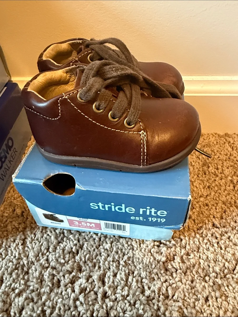 Stride Rite Brown Leather Toddler Lace-Up Shoes